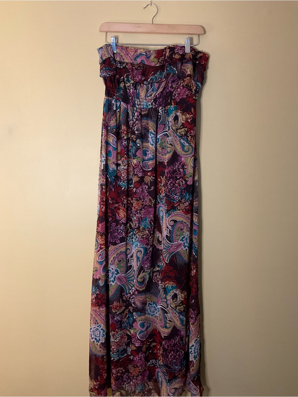 Xhilaration Strapless Paisley Maxi Dress — Burgundy, Teal, Purple